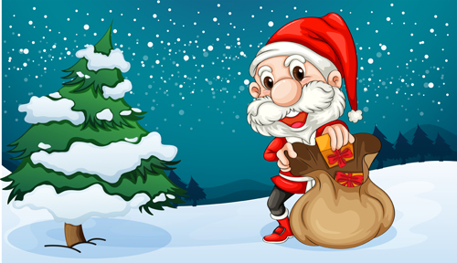 Santa and Christmas tree vector 02