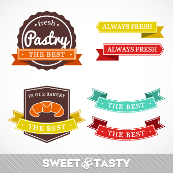 Vintage ribbon with labels vector 05