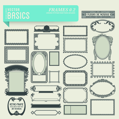 Vector retro frames design graphics set 02