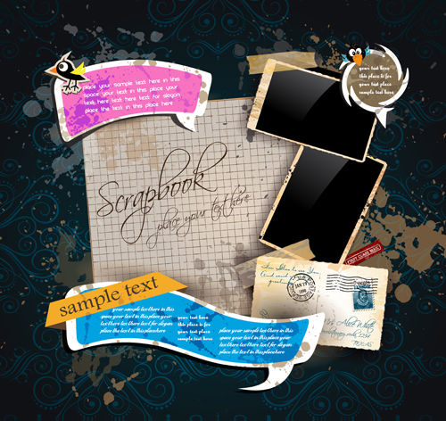 Vintage Torn paper elements vector 02