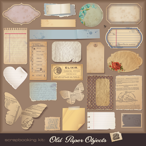 Vintage Torn paper elements vector 03
