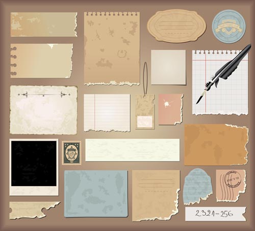 Vintage Torn paper elements vector 04