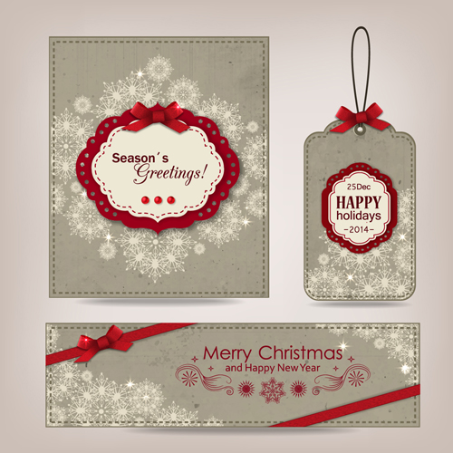 Vintage christmas card with banner and tag vector