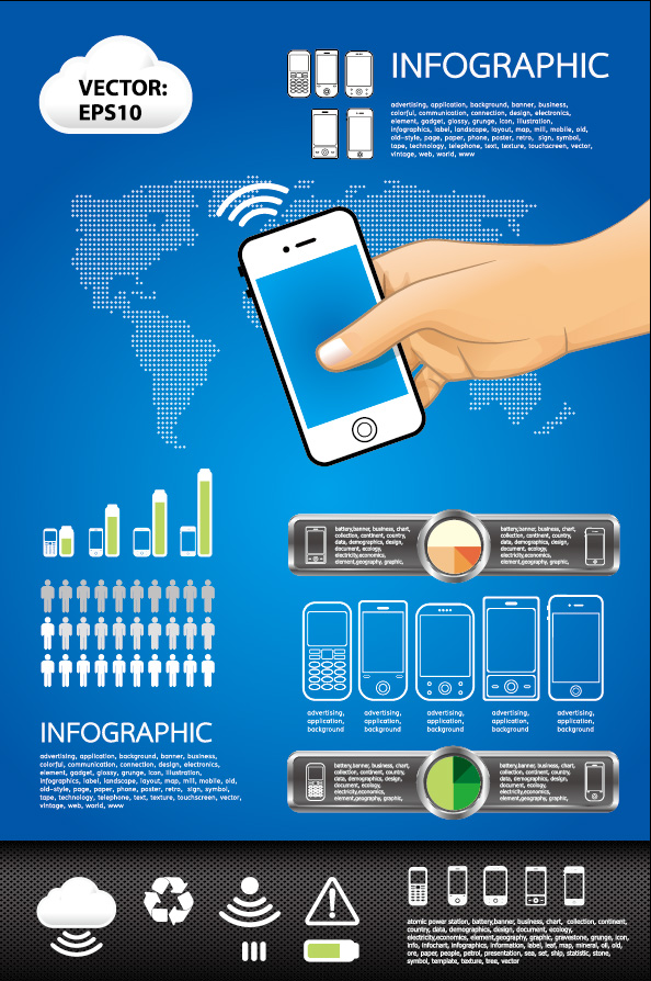 Elements of Phone infographics vector set