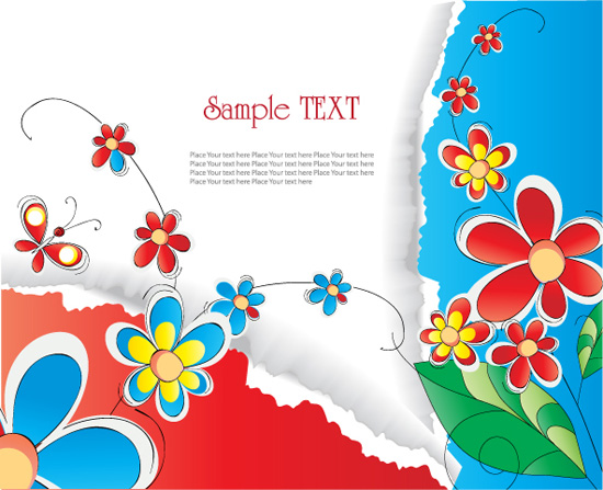 Flowers and paper background vector material