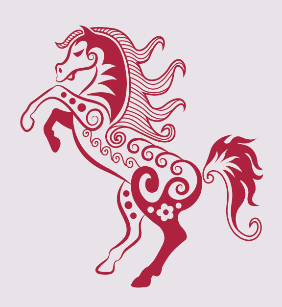 Hand drawn Red Horse Decoration Pattern vector