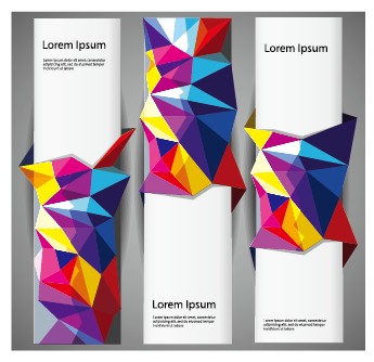 3D colored shapes banners vector set 02