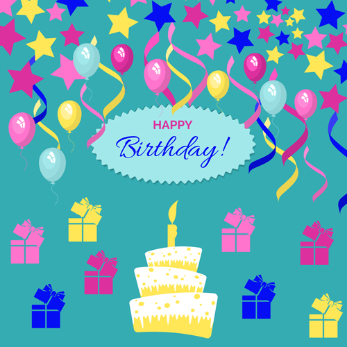 Birthday postcard flat styles vector 02