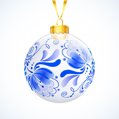 Blue floral christmas ball creative vector 01