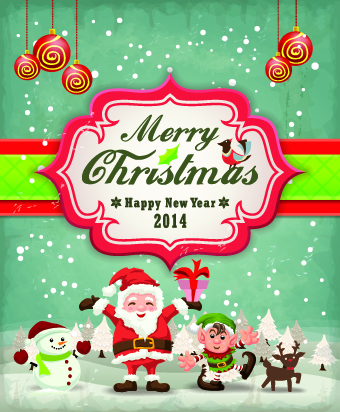 Vintage Cartoon santa background vector 03