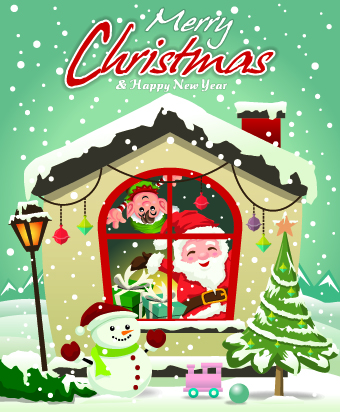Vintage Cartoon santa background vector 05