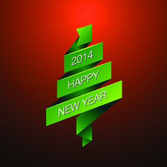 ribbon new year green background vector background 