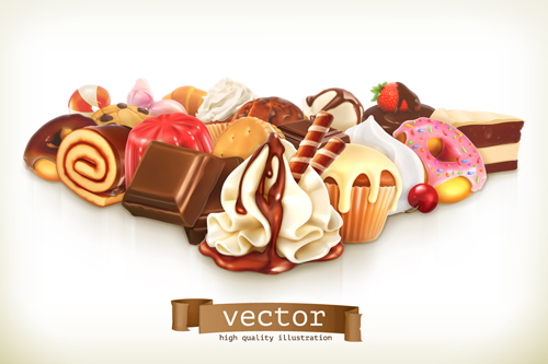 Dessert with cake vector background art