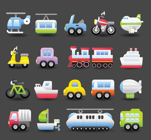 Different transportation Icons vector material 01