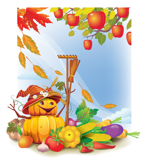 Funny Autumn pumpkins vector graphic 01