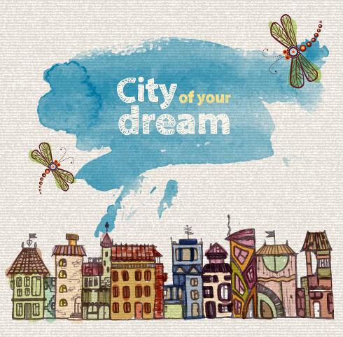 d drawn dreams city design vector 01 Hand drawn dreams city design vector 01
