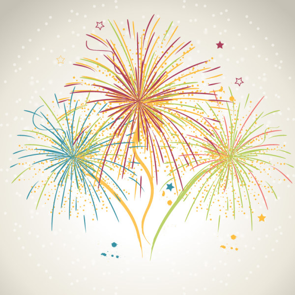Hand drawn fireworks with stars vector background