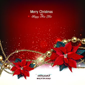 Pearls and flowers Christmas vector background 01