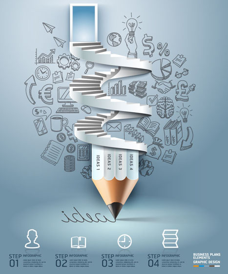 Pencil and stairs idea template vector