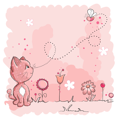 Pink style kid card designs vector 05