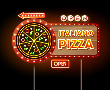 Pizza restaurants neon sign vector material 08