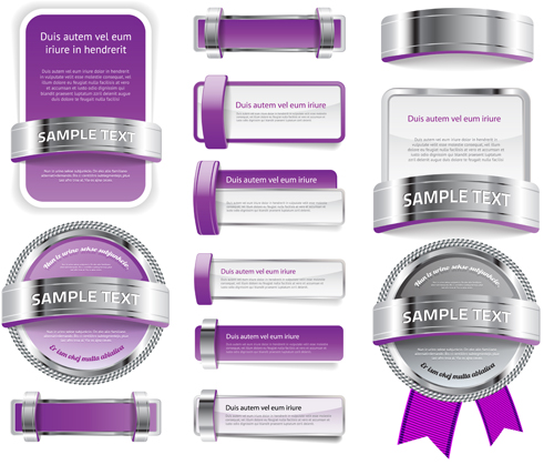 Purple meatl website banners set vector