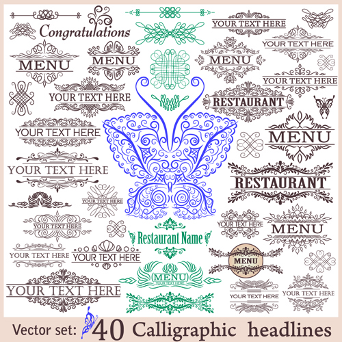 Restaurant decor elements vector set 05