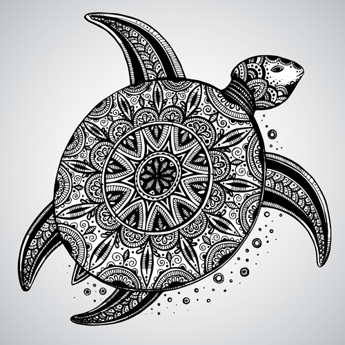 Turtle with floral ornaments vector