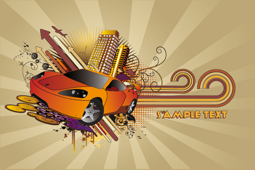 Vintage Car elements T shirt Design vector 04