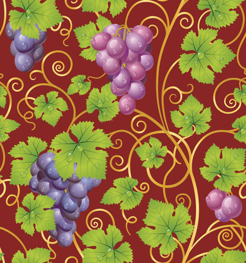 Vivid grapes elements vector background art 04