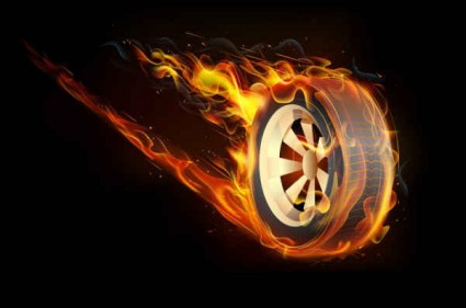Tires with flame background vector