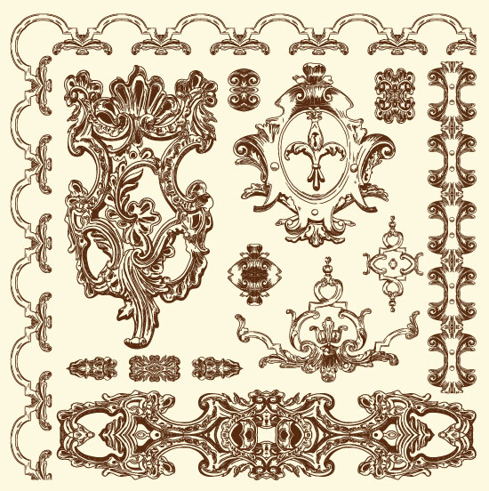 Set Vintage of Retro borders vector art 08