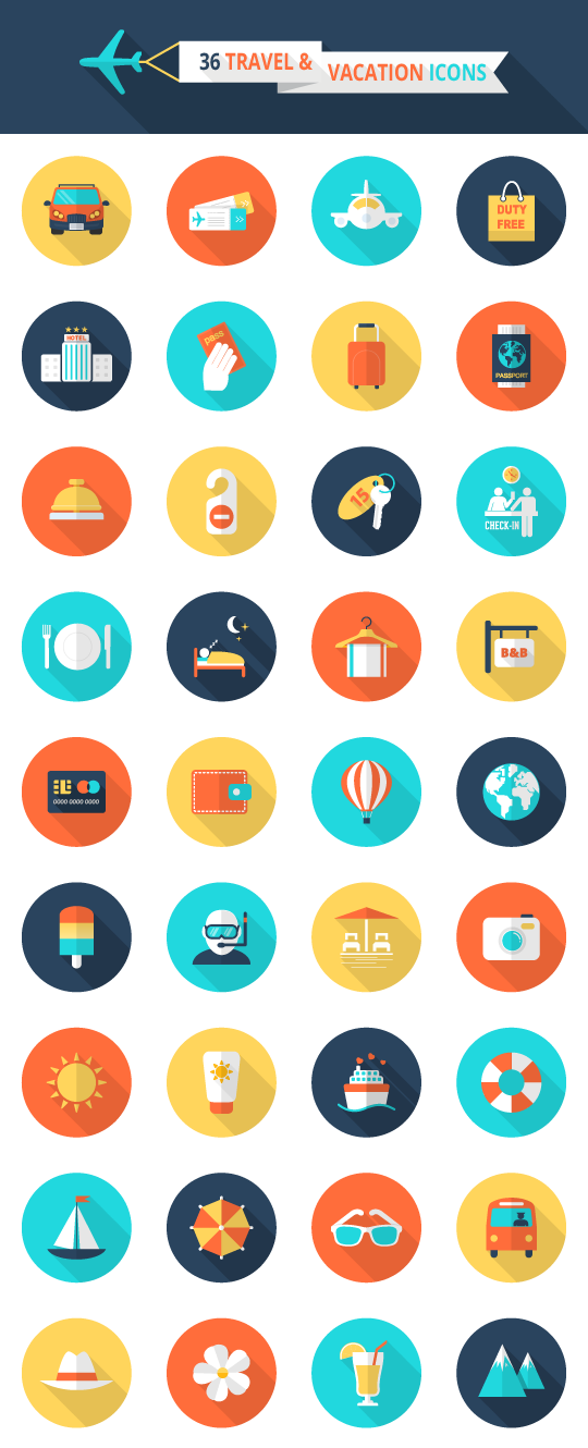 36 travel with vacation icons vector