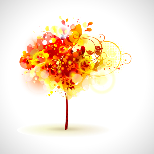 Autumn watercolor tree vector material 04