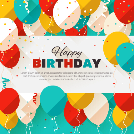 Balloon with confetti flat birthday background