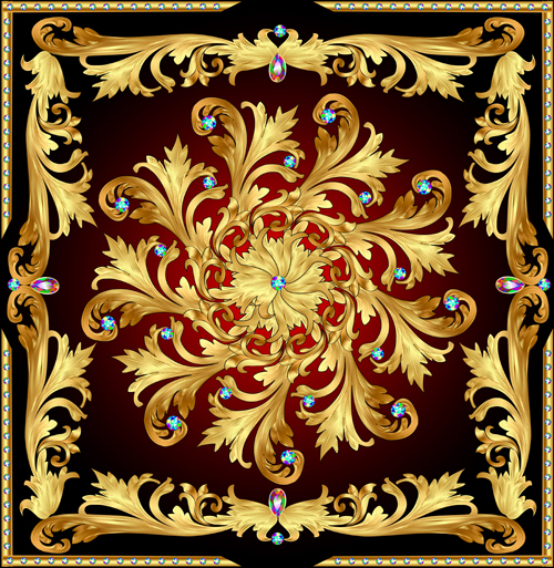 Beautiful precious stones and diamonds floral pattern vector 04