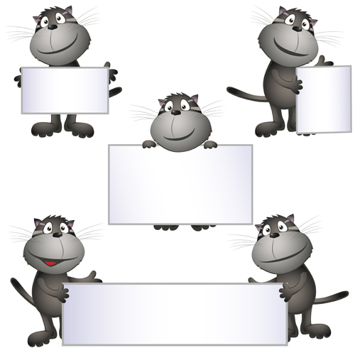 Cartoon animal with blank billboard vector 01 Cartoon animal with blank billboard vector 01