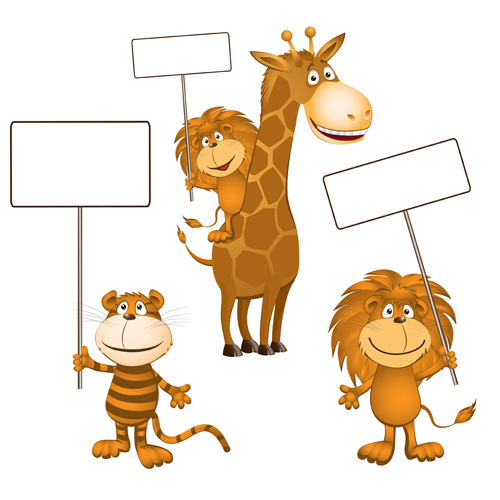 Cartoon animal with blank billboard vector 02