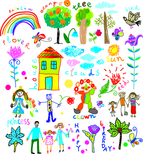 Children paintings hand drawn vector