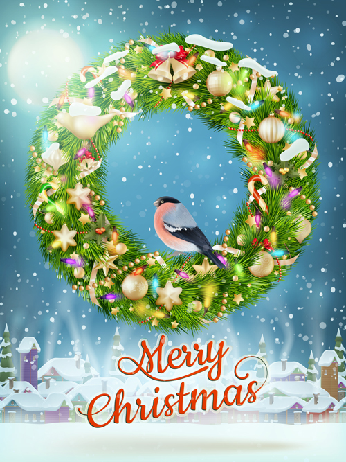 Christmas wreath with winter background vector Christmas wreath with winter background vector