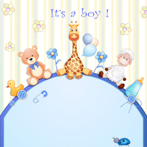 Cute toy with baby card vector 03