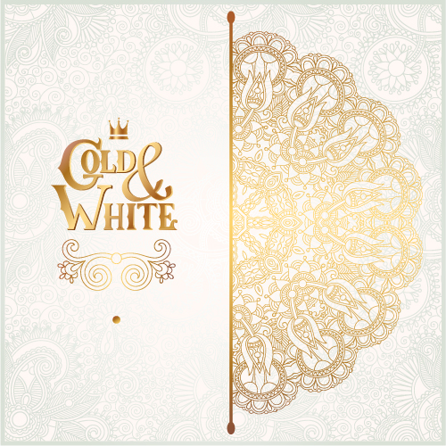 Gold with white floral ornaments background vector illustration set 19