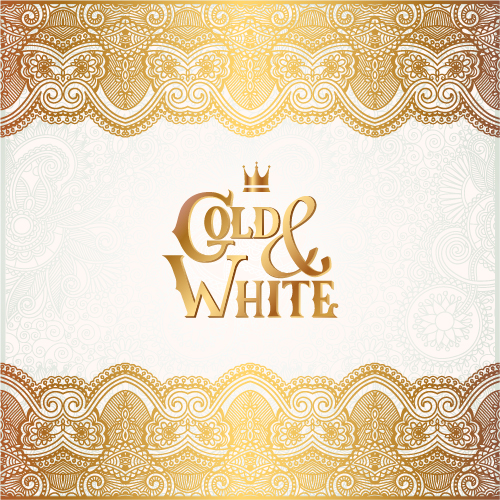 Gold with white floral ornaments background vector illustration set 20