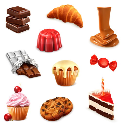 Ice cream and dessert with chocolate vector set 01