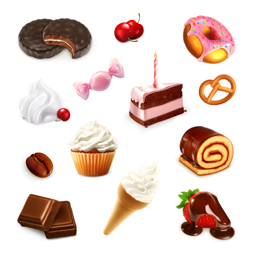 Ice cream and dessert with chocolate vector set 02