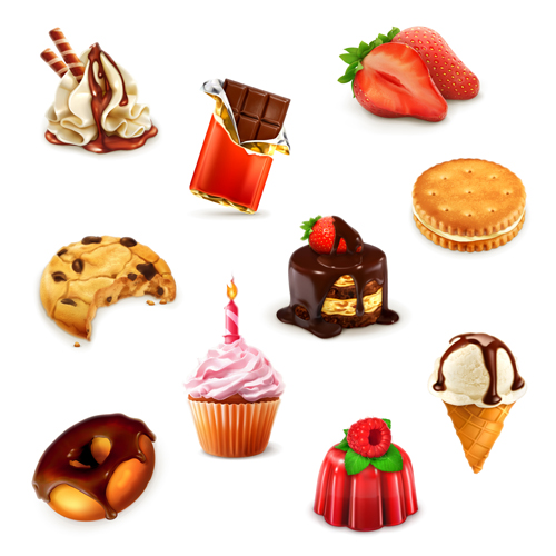 Ice cream and dessert with chocolate vector set 03