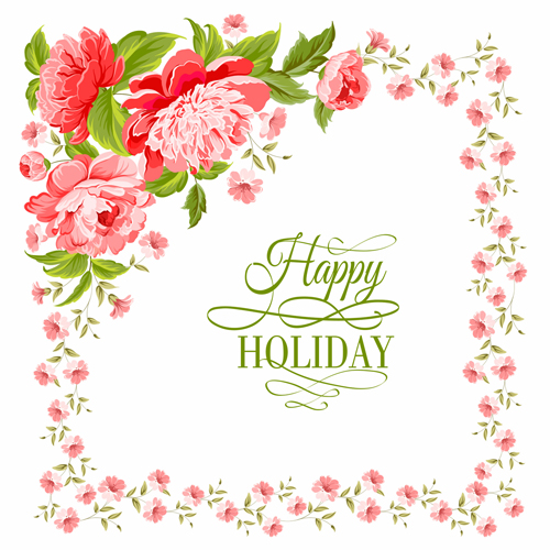 Pink flowers with vintage cards vectors 03