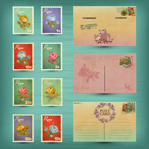 Retro font postcard postage stamps cards card 