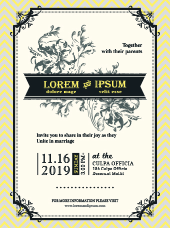 Retro wedding invitations cards design vector 03