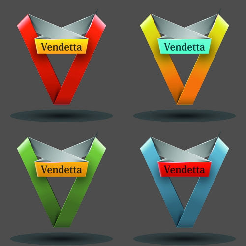 Ribbon shape logos design elements vector 05